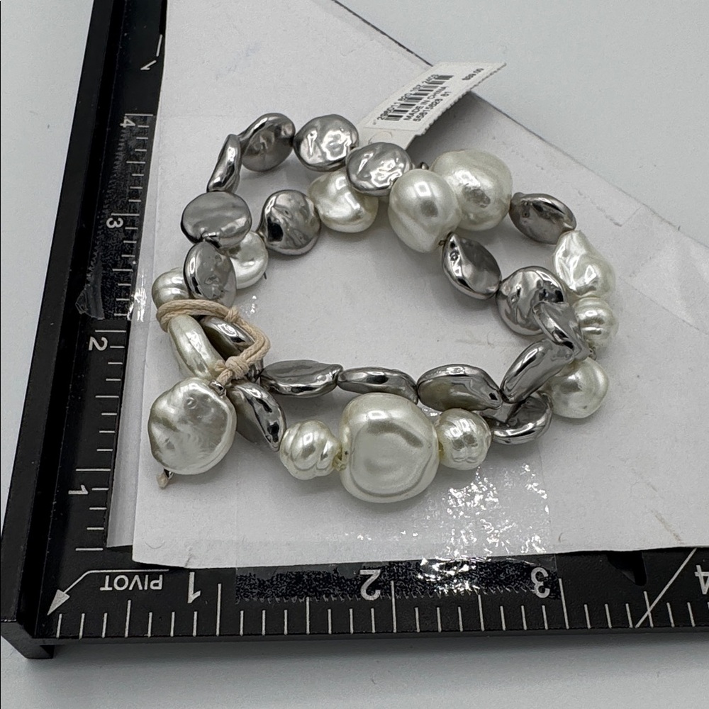 J. Jill Silver & Ivory Beaded Stretch Bracelet Set Faux Pearl  (BR1313/3) - Picture 7 of 7